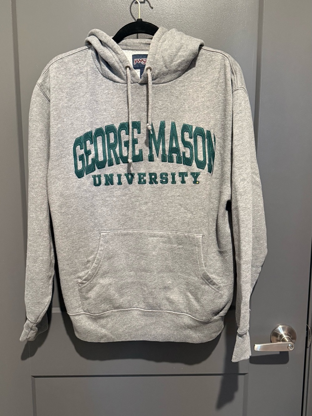 Gray Hooded Sweatshirt with Green GMU Lettering